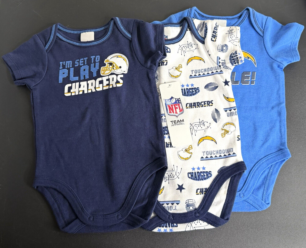 NFL Team Apparel Los Angeles Chargers Logo Bodysuit 3-Piece Set 0-3M NWT